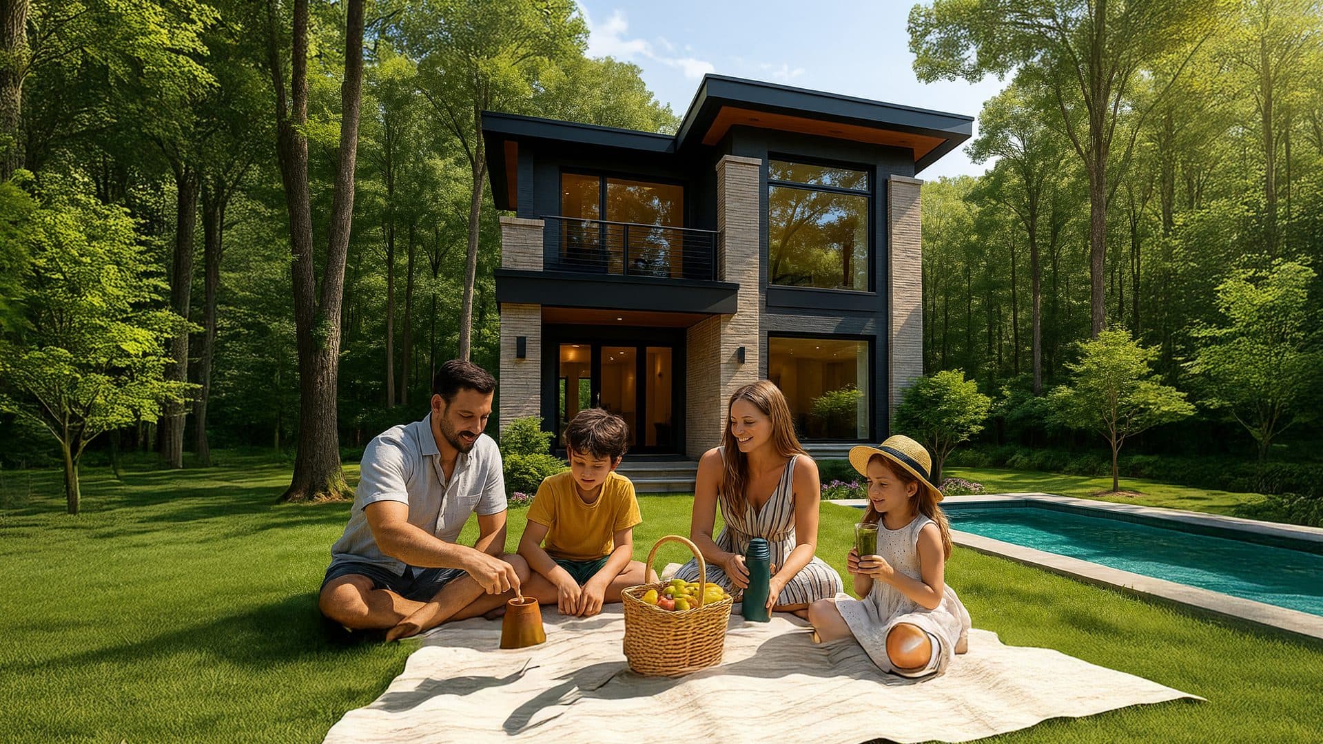 Familia disfrutando del jardín de su casa en Areguá Forest